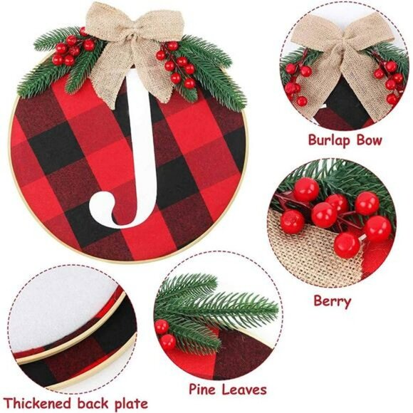 Joy Sign Christmas Wreath for Front Door, Buffalo Plaid Christmas Decorations - Picture 3 of 6